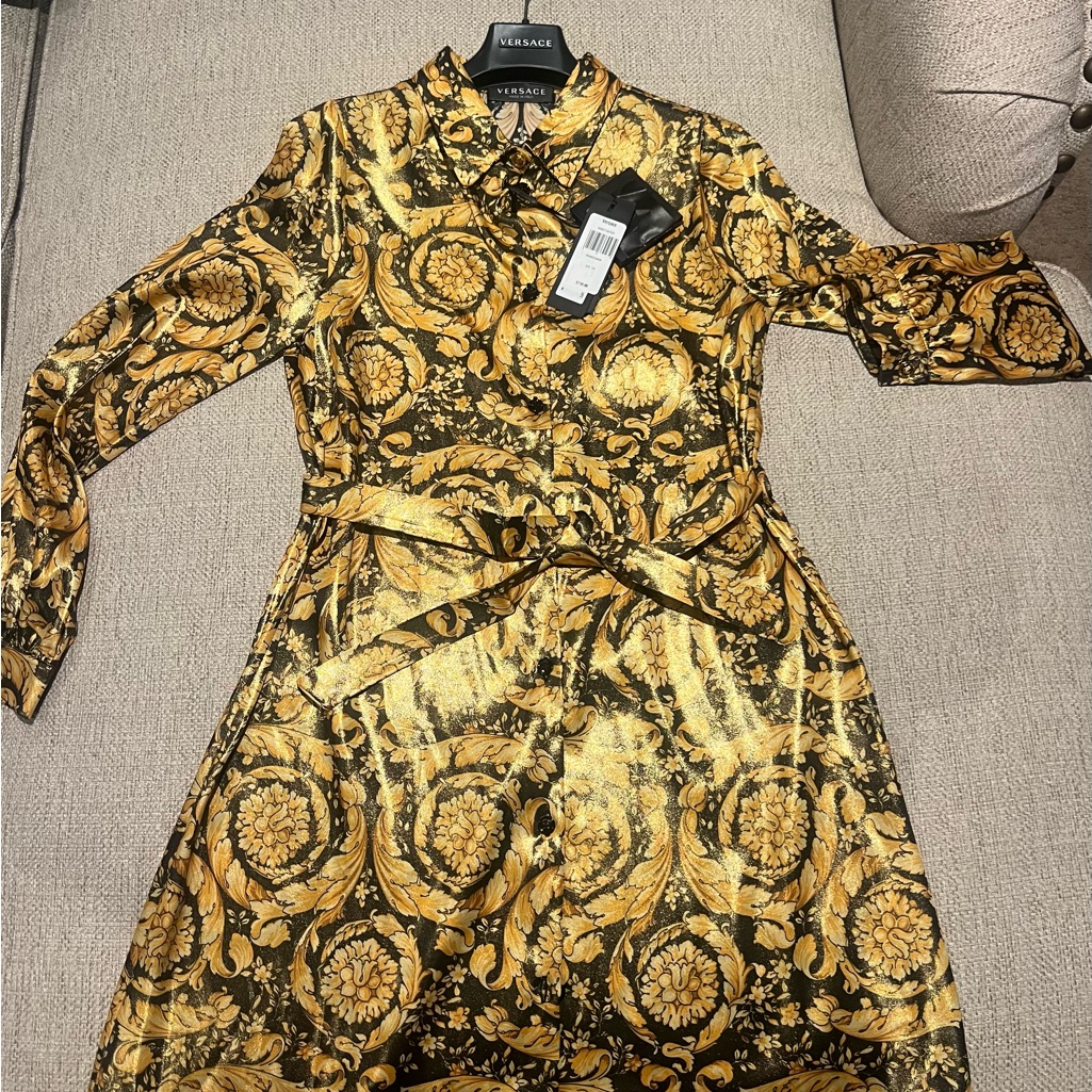 Brand New Authentic Barocco Versace Girls Shirt Dress GoldBlack Msrp 710